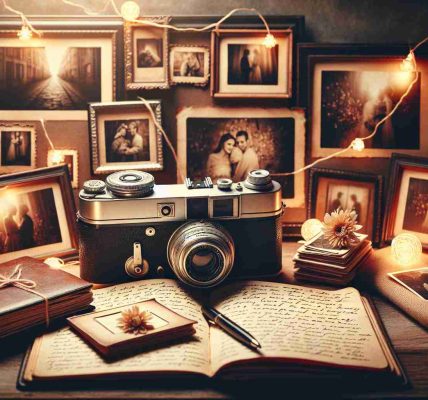 An ultra high-resolution image showcasing the concept of 'The Art of Capturing Memories'. The composition includes a vintage analog camera, some splendidly framed photographs representing cherished moments, a hand-written diary filled with nostalgic entries, and softly glowing string lights. The scene conveys a warm, nostalgic mood with a rustic charm.