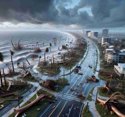 Realistic, high-definition image depicting the aftermath of a powerful storm in Florida. The scene includes the expansive coastline, with the ocean appearing tumultuous. Raw expressions of the elements are evident with uprooted trees, fallen branches, and scattered debris. The sky still holds the remnants of the storm, with dark, ominous clouds hovering. Buildings and houses show signs of damage yet stand resilient. Empty streets bear signs of the storm's passage, revealing drenched pavements and stray puddles. Amidst this scene, there's an inherent sense of calm following the storm.