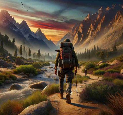 A high-definition, realistic image showcasing a scenario of a journey beyond borders. There's a diverse landscape setting, featuring a mix of high mountains, dense forests, arid deserts, and clear rivers. In this scene, a traveler of South Asian descent with a sturdy backpack strapped on is stepping off a well-trodden path, heading into the unknown. The sky above is a rich blend of an approaching sunset's colors and shades, casting a warm glow on the traveler and the surroundings. The sense of escaping into the wild is profoundly depicted in this image.